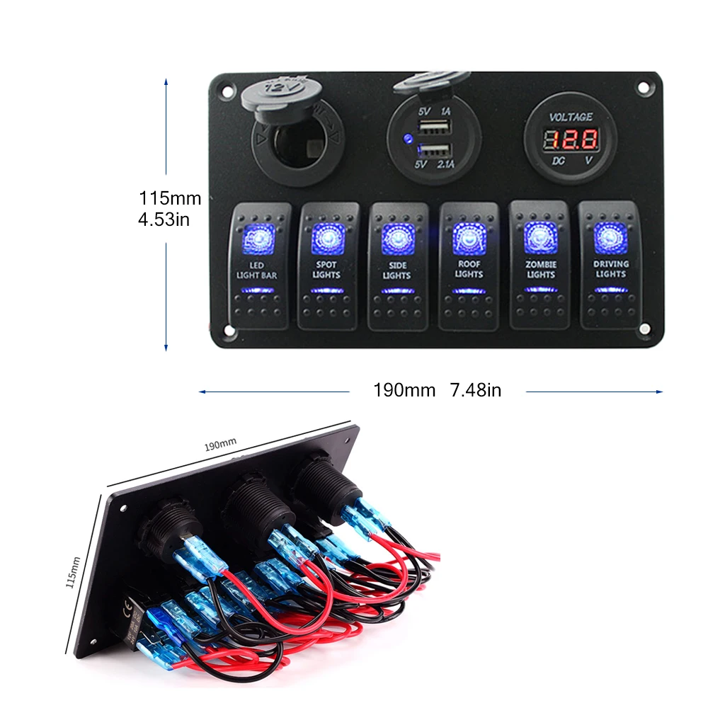 12 V-24 V DC 6 Gang Авто Морская Лодка аксессуары RV синий светодиодный переключатель кулисный переключатель Панель