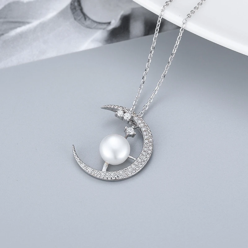 

Женское Ожерелье из чистого серебра 925 пробы, модное ожерелье со звездой и Луной для женщин и девушек, Серебряное вечерние велирное изделие 925 пробы для