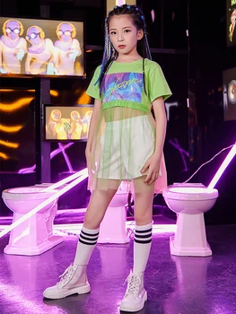 

2020 New Girl Dance Suit Children Hiphop Show Personality Go Excellent Latest Fashion green pink girl dancewear