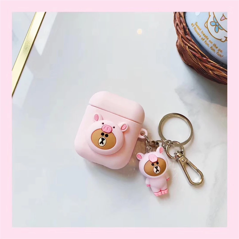 4 Силиконовый чехол для AirPods с милым корейским рисунком, чехол для наушников s для Apple Airpods 1 2, забавная Защитная крышка с брелком, аксессуары - Цвет: 4