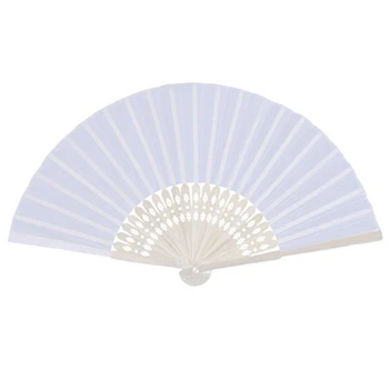

24 pcs/lot White Folding Elegant Silk Hand Fan with Gift bag Wedding & Party 21cm