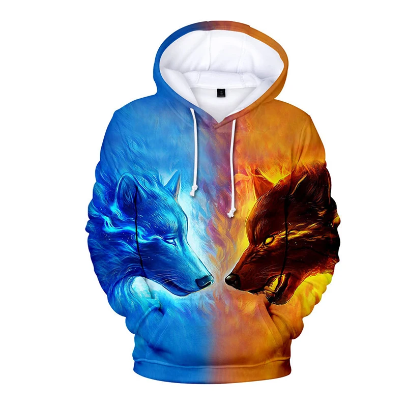Animal Costume Ice and Fire Wolf 3d Hoodies Pullover Hip Hop Men Women