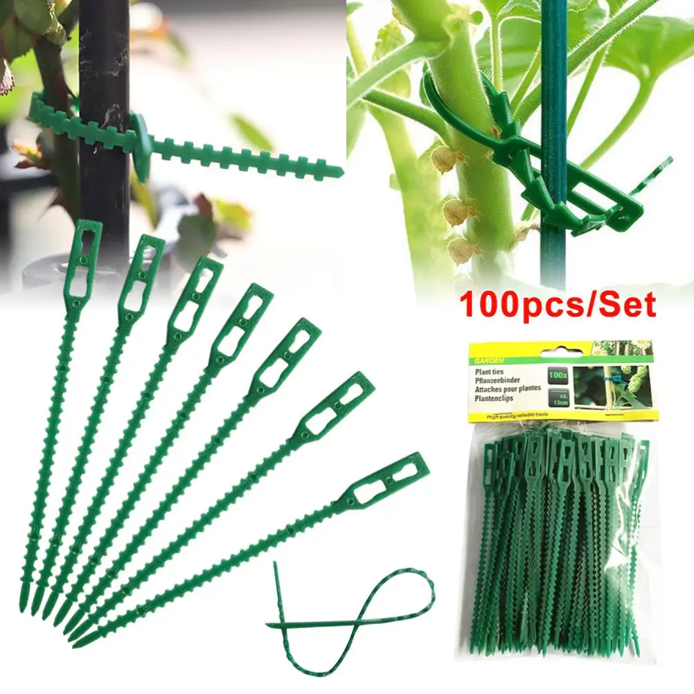 Bridas de plástico ajustables para plantas, herramientas de jardinería para árbol de jardín, soporte de escalada, plantas, vid, tomate, Clips para tallos, 100 Uds.