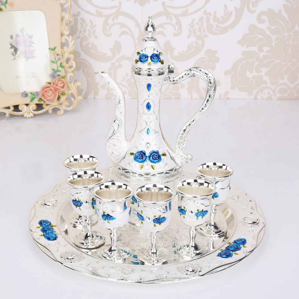 

6 * Cups+1 * Wine Pot+1 * Plate Set Retro Palace Plate Tray Wine Pot Cups Set Wedding Gift Home Party Decor