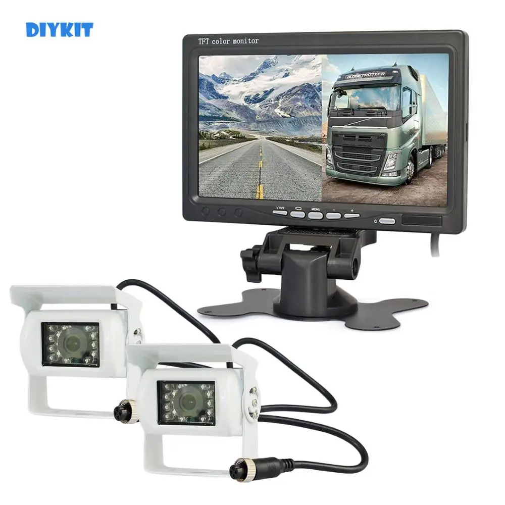 DIYKIT DC12V-24 V 7-дюймовый 2 Разделение ЖК-дисплей Экран монитор автомобиля HD ПЗС заднего вида автомобиля Камера белый Системы автобус, грузовик