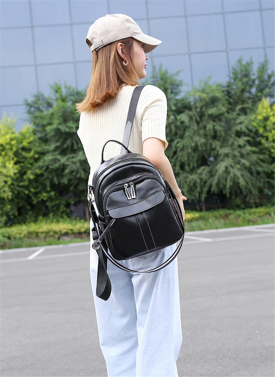 3 In 1 Luxury Soft Leather Women Backpacks Vintage Shoulder Bags for Teenage Girls Mochila Feminina Ladies Light Travel Backpack
