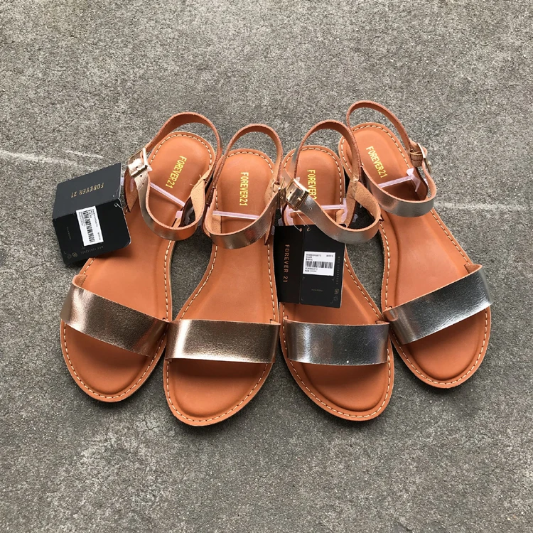 NAN JIU MOUNTAIN Summer Flat Sandals Women Genuine Leather Simple Bright Color Buckle Studded Beach Shoes Plus Size