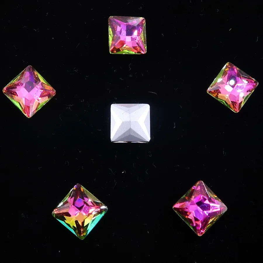 A6 Fuchsia rainbow Красивый стеклянный кристалл, 3 размера, прозрачный AB и Радужный цвет, точечная задняя часть, квадратная форма, клей, стразы, бусины, аппликация, nailart, сделай сам, отделка - Цвет: A6 Fuchsia rainbow