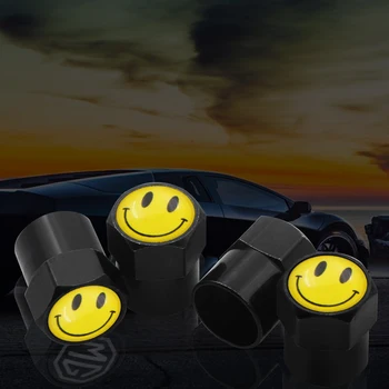 

4 pieces Black Car Wheel Tire Valve Cap Cover Air Cap Case Smile Flag Emblem For Volkswagen Golf Polo Passat Car Style
