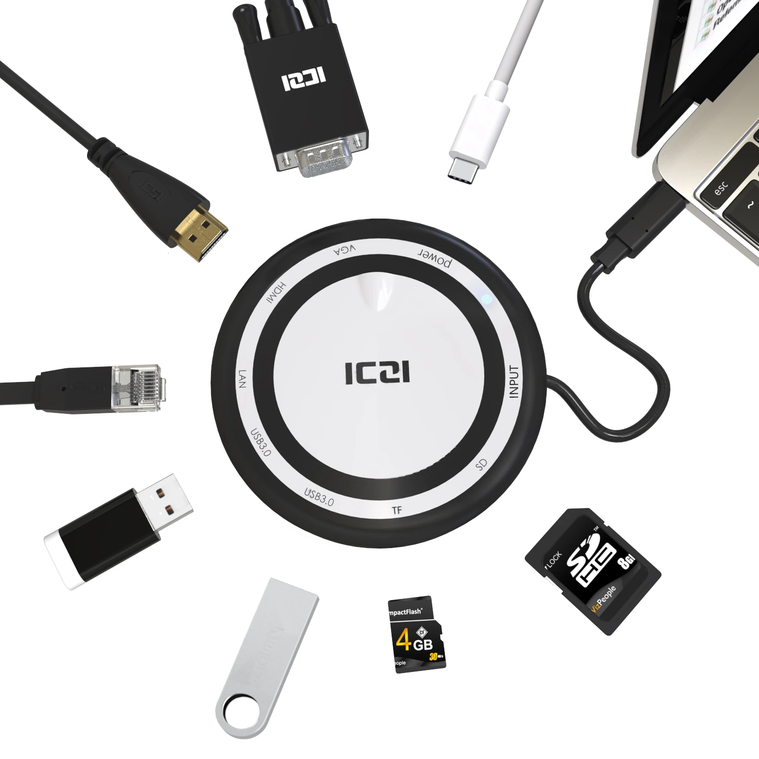 

ICZI 8 in 1 USB C Hub Type C to USB 3.0 HDMI VGA TF SD RJ45 Dock for MacBook 2017 Pro Laptop Huawei Matebook X Samsung Tab S4