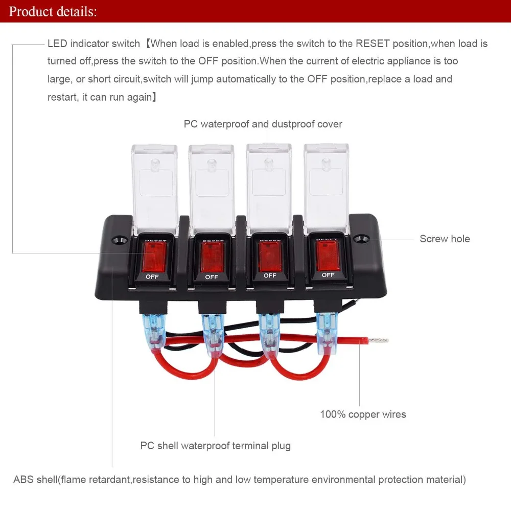 16A DC12V 4 Way Водонепроницаемый рокер автоматические выключатели Кнопка панель с переключателями для автомобиля RV Морской лодки