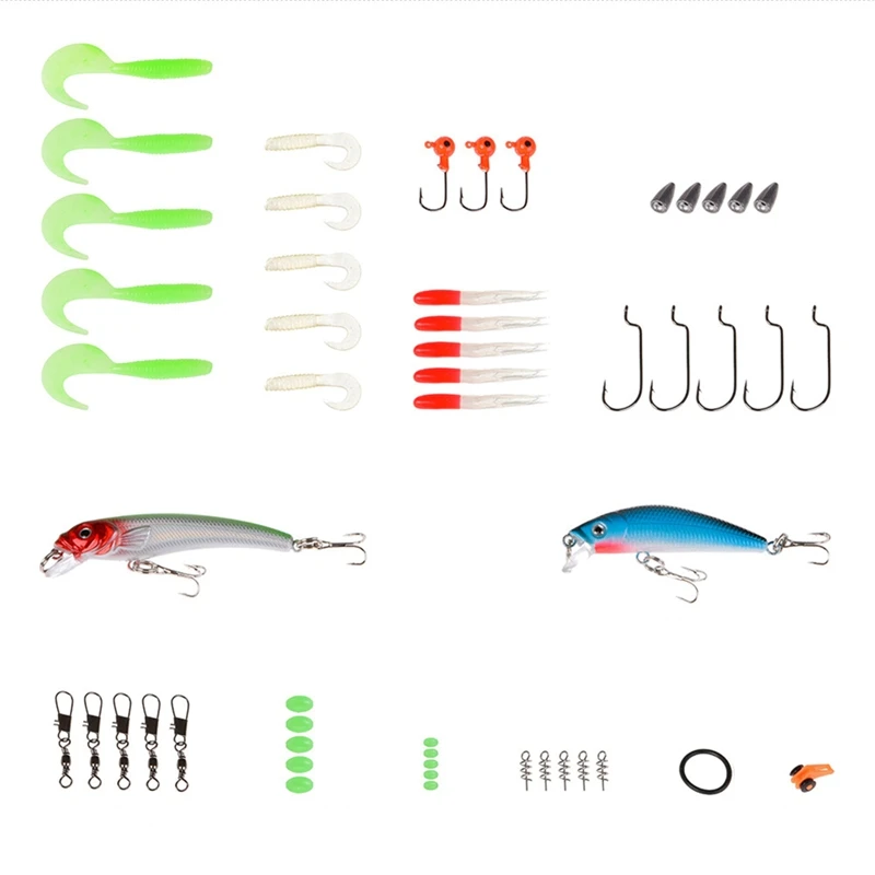 

52pcs/Lot Fishing Tool Kit Artificial Lure Fishhook Swivel Set Portable Outdoor Accessories
