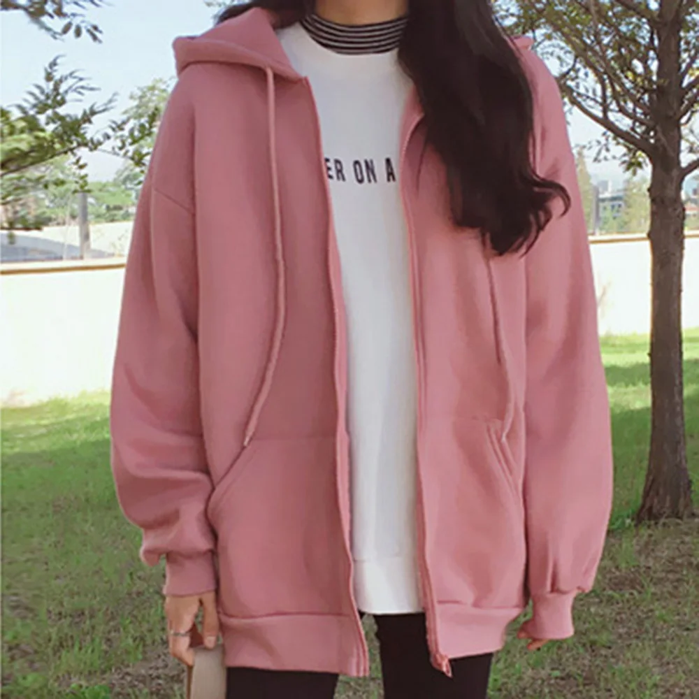 

Oversized Zipper Hoodies New Fashion Women Warm Casual Coat Loose Long Sleeve Print Strappy Plus Size Sweatshirt Tops Hoodies