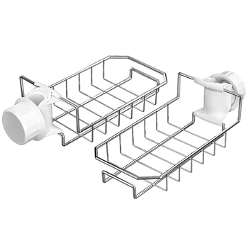 

2Pcs Kitchen Faucet Sponge Holder, Stainless Steel Storage Rack Hanging Sink Caddy Organizer for Scrubbers, Soap, Bathroom Detac