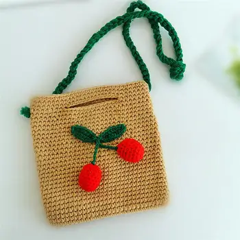 

1Pc Handmade Fabric Pouch Strawberry Embroider Drawstring Bag Tiny Storage Container (Dark Khaki)