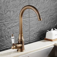 Brushed Bronze Large Curved Round Ceramic Handle Swivel Sink Faucet Kitchen Faucet