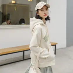 2019 Осенняя Женская толстовка с капюшоном, новый стиль, корейский стиль, свободный крой, длинный рукав, матовый и плотный жакет, стиль лени