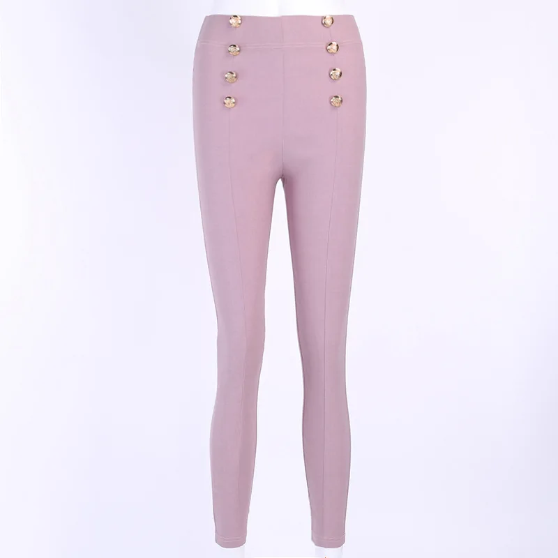 Viifaa, однотонные, двубортные, с пуговицами спереди, с высокой талией, обтягивающие брюки, женские, Осенние, уличная одежда, Стрейчевые узкие брюки, брюки - Цвет: pink purple