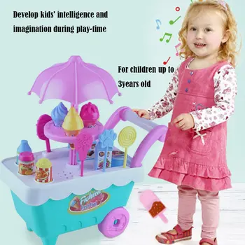 

1 Set Simulation Ice-Cream Trolley Set Kids Pretend Role Play Toys Learning Educational Toys for Children Birthday Gift