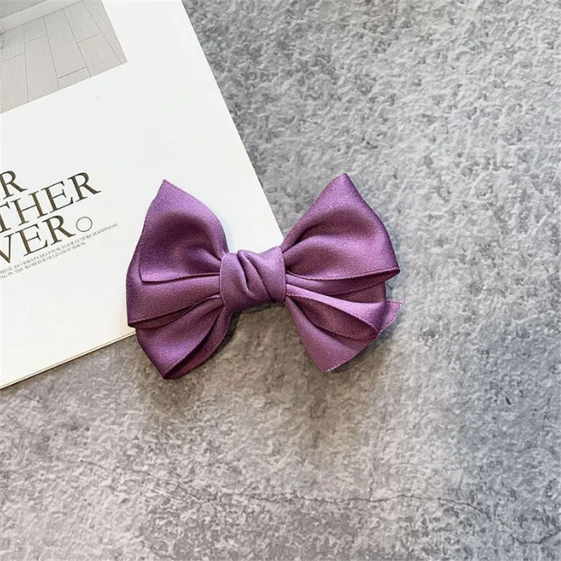 purple 10 шт./лот, модные атласные заколки для волос с большим бантом, корейский головной убор, для девочек, конский хвост, темпераментный блеск, пряжа, бант, шпилька, головной убор, подарок - Цвет: purple