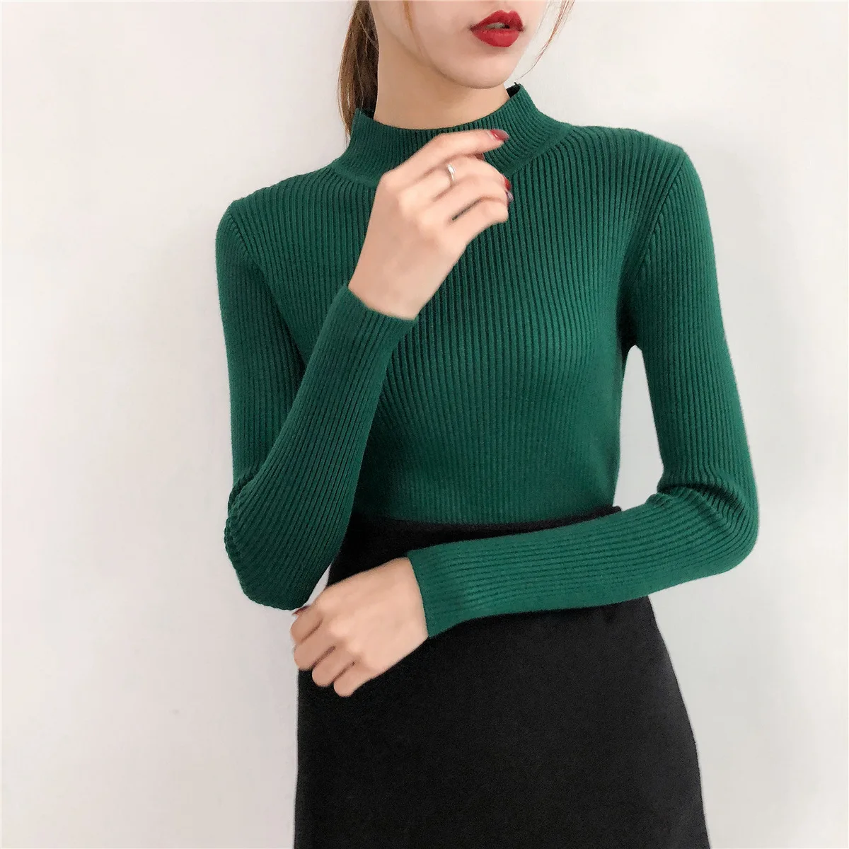 

2019 new Women Sweater casual solid turtleneck female pullover full sleeve warm soft spring autumn winter knitted cotton