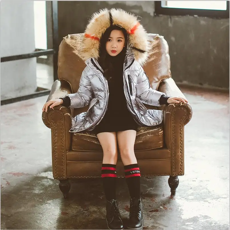 Fashion Brand Girl Down Jacket Warm Baby Children Down Parkas Coat Fur Kid Teenager Thickening Outerwear For Cold Winter
