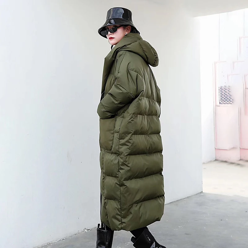 TWOTWINSTYLE зимнее теплое хлопковое пальто для женщин с капюшоном и длинным рукавом, свободные толстые женские парки, пальто большого размера, мода