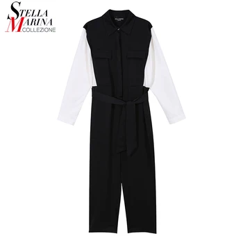 

Hit Color Black And White Patchwork 2020 Autumn Ankle Length Long Romper Jumpsuit Ladies Casual Overalls Streetwear Pants 6593