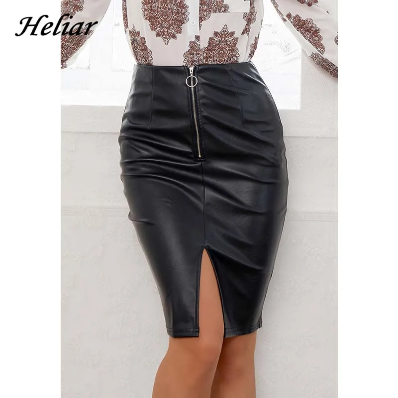 Heliar модная облегающая Черная Женская юбка-карандаш из искусственной кожи, осенняя Мини-Юбка Для Женщин, женское сексуальное Клубное платье для женщин