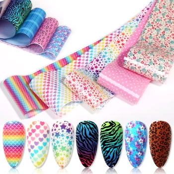 

1 Box Colorful Nail Stickers Leopard Foil Nails Animal Sticker Set Mixed Patterns Transfer Adhesive Paper Nail DIY Decoration