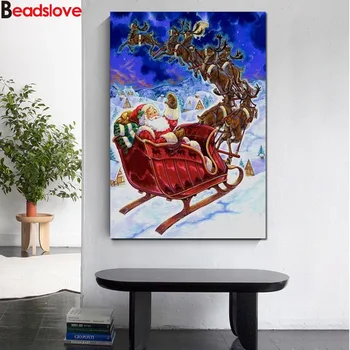 

Diamond Painting Santa Claus Sled Diamond Mosaic Rhinestone Winter Diamond Embroidery 5D DIY Full Square Christmas Home Decor