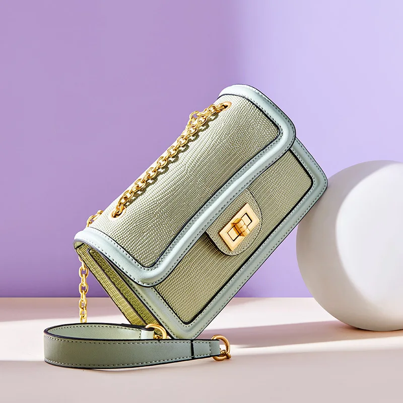 

Summer Chain Small Bag New Style inflooring yang Gas Textured Fashion Simple-Lizard-Square Sling Bag Shoulder WOMEN'S Bag