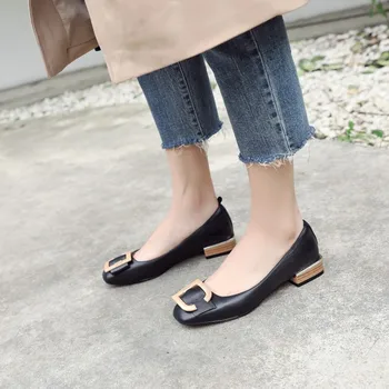 

Oversized ladies high heels women shoes woman pumps Square-headed Metal Decorated Shallow-mouthed Single Shoes