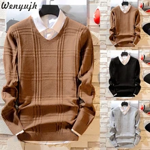 Wenyujh мужской модный однотонный свитер с v-образным вырезом вязаный пуловер с длинными рукавами трикотажный свитер мужской повседневный осенне-зимний пуловер Теплые Топы