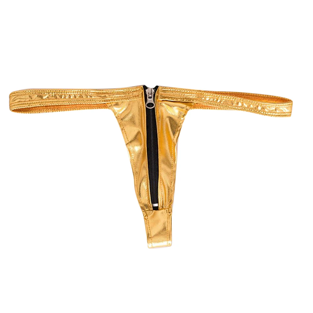 Elastic Leather Zip Open Front Thong G String T Back Briefs Underwear for Women