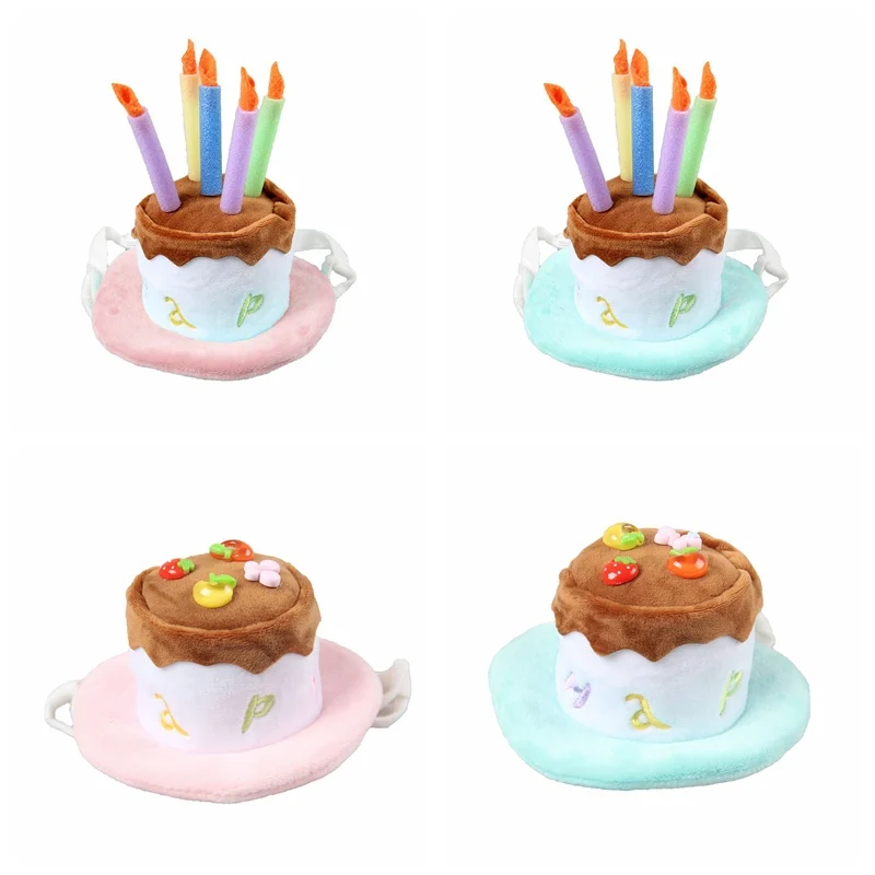 Dog Birthday Hat With Adjustable Strap Pet Party Decoration Headdress Pet Cute Hat With Candle Fruit