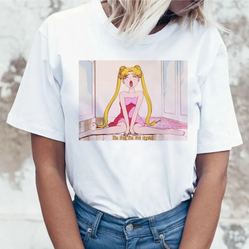 Sailor Moon Аниме Футболка Топ Футболка 90s Женская Футболка женская femme корейский стиль ulzzang футболка Графический гранж эстетический