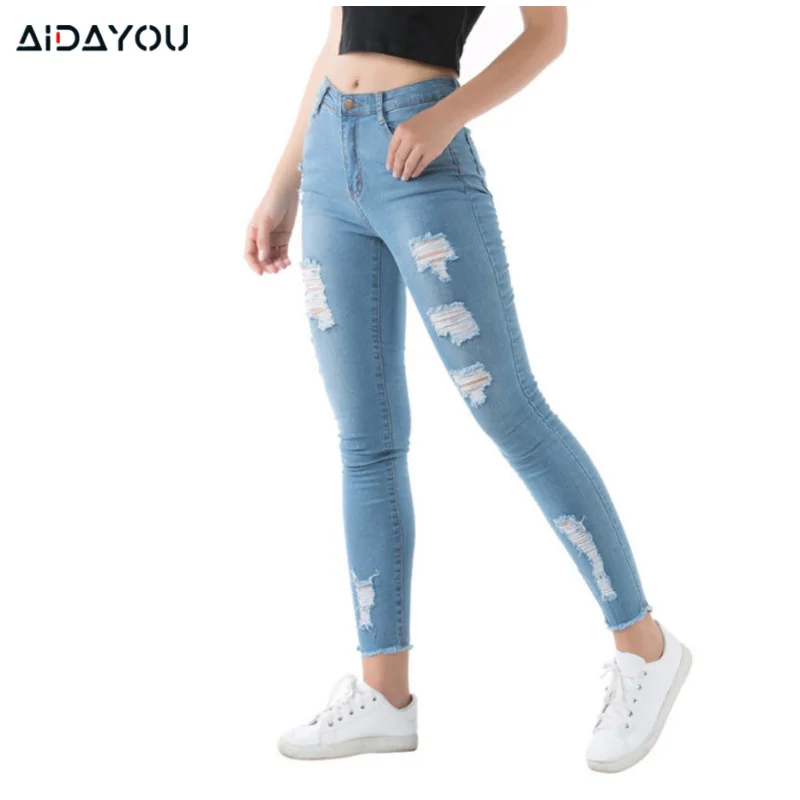 Women Ripped Jeans Fashion Denim Spring Fit Trousers Straight Casual Classic Jean Ouc712 - Jeans - AliExpress