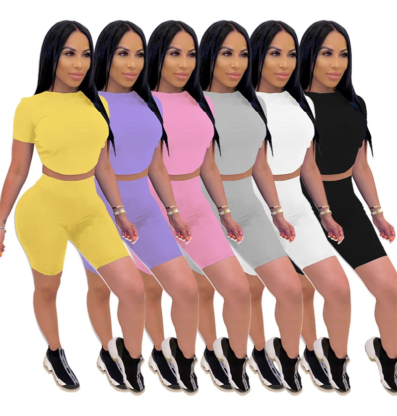 Adogirl Backless Lace Up Solid Two Piece Set 2020 Summer Trendy Short Sleeve T Shirt Crop Top Shorts Women Tracksuit Home Suits