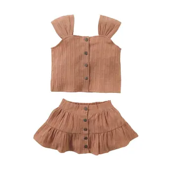 

Pudcoco USPS Fast Shipping 0-4 Years Toddler Baby Girls Skirt Set Cotton Linen Outfits Clothes Tops + Skirt 2PCS Set Sunsuit