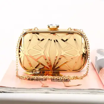 

2020 luxury Metal Hollow Evening Dinner Bag PU Evening Bag Rhinestone Clutch Bag