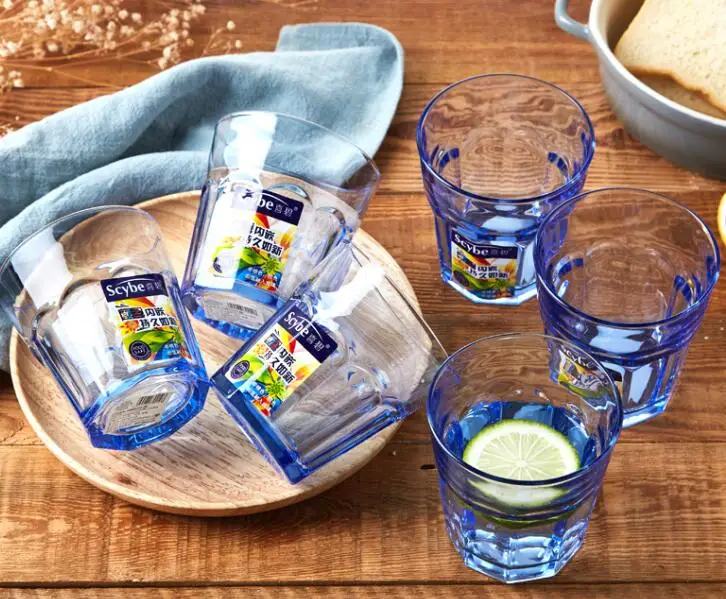 6pcs in one set Синий/зеленый/коричневый цветной стеклянный сок, напиток чашечка инструменты восьмиугольник домашние пивные стеклянные чашки 6 шт./компл - Цвет: 6pcs in one set