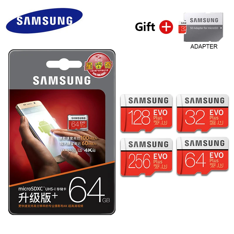 

SAMSUNG 100% Original Micro SD memory Card EVO Plus Class 10 U3 32GB 64GB 128GB 256GB 512GB Micro sd card flash drive TF cards