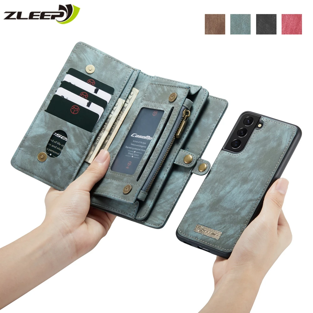 Wallet Case For Samsung Galaxy S22 S21 S20 FE S10 S9 S8 Plus Ultra A52 A72 A51 A71 A12 A32 A50 A70 A30 Zipper Leather Bags Cover