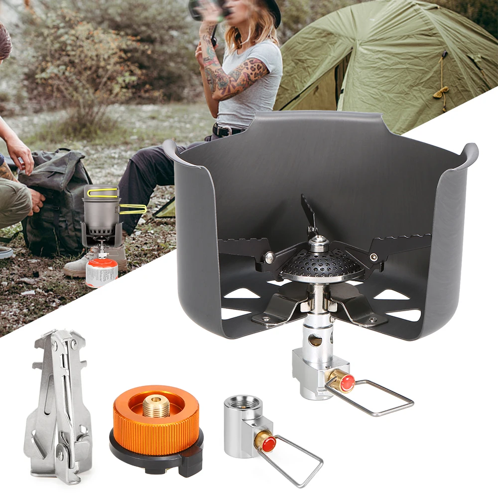 

Outdoor Camping Cooker Set Foldable Gas Clip-on Stove Windshield Folding Cylinder Tripod Holder Gas Refill Adapter Cylinder