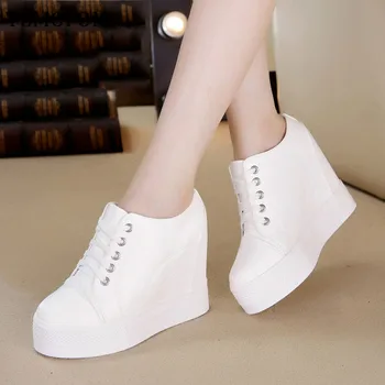 

TEMOFON casual shoes women sneakers 2020 platform sneakers white black shoes height increasing thick soled ladies shoes HVT1249