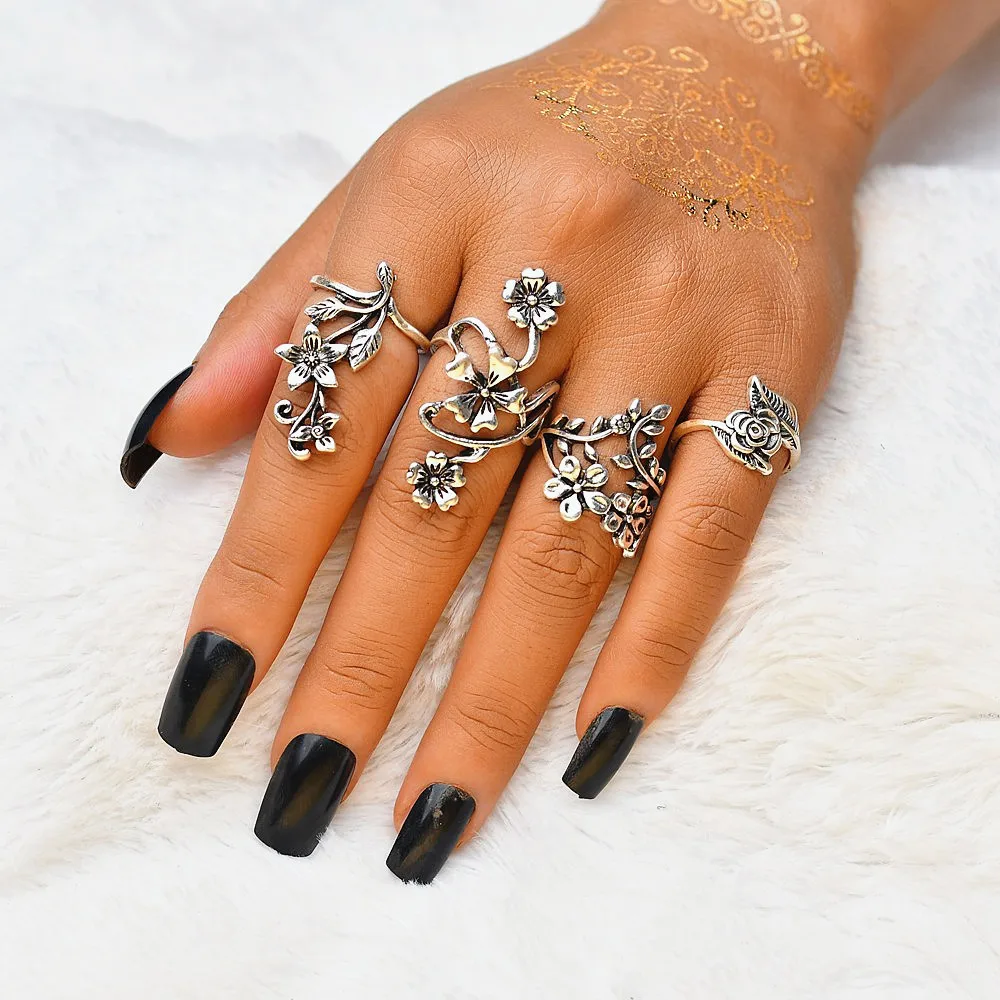 Очаровательная Мода 4 шт./компл. набор колец с цветком сливы винтажный