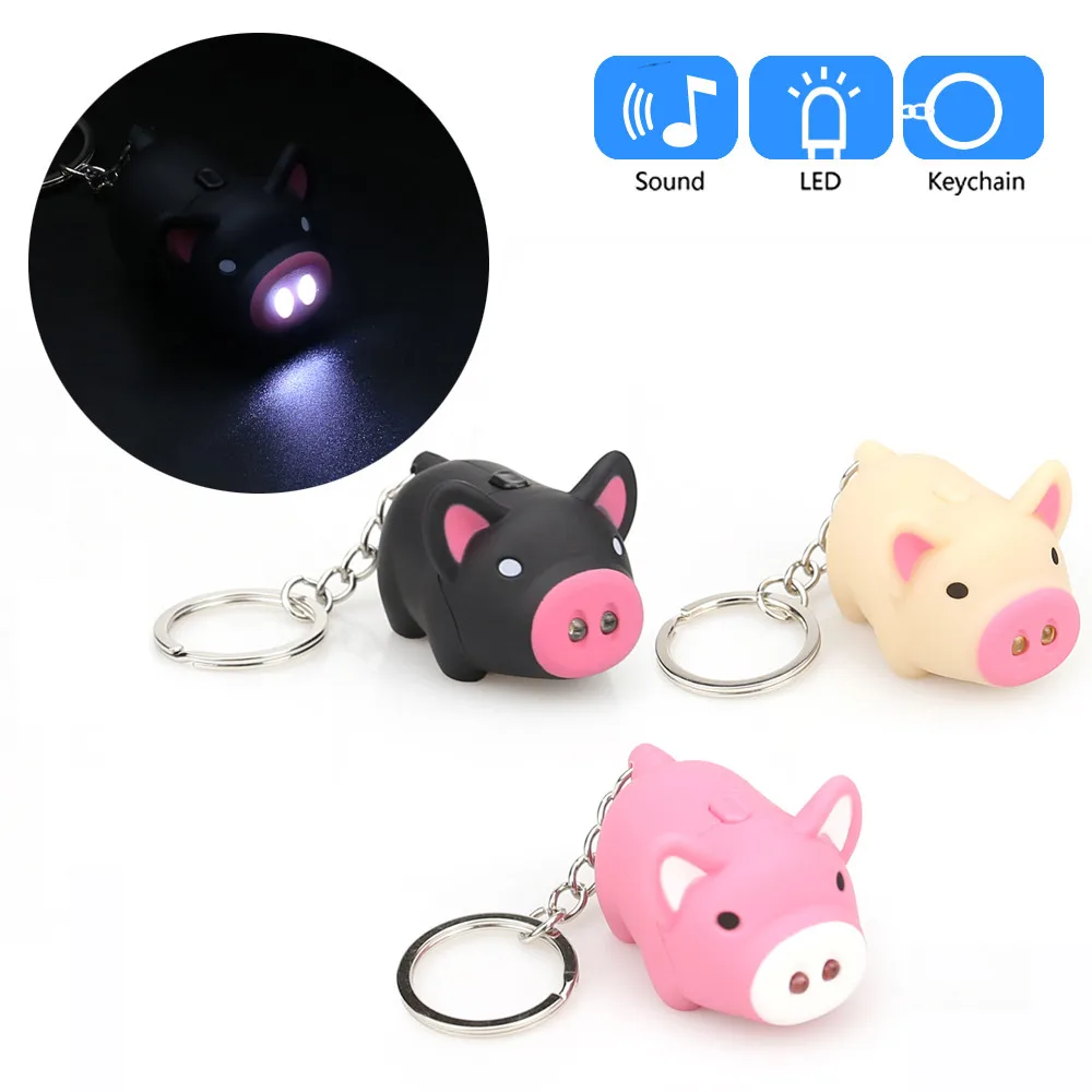 

HOT cute pig led keychains flashlight sound rings Creative kids toys pig cartoon sound light keychains child gift have 3 colors