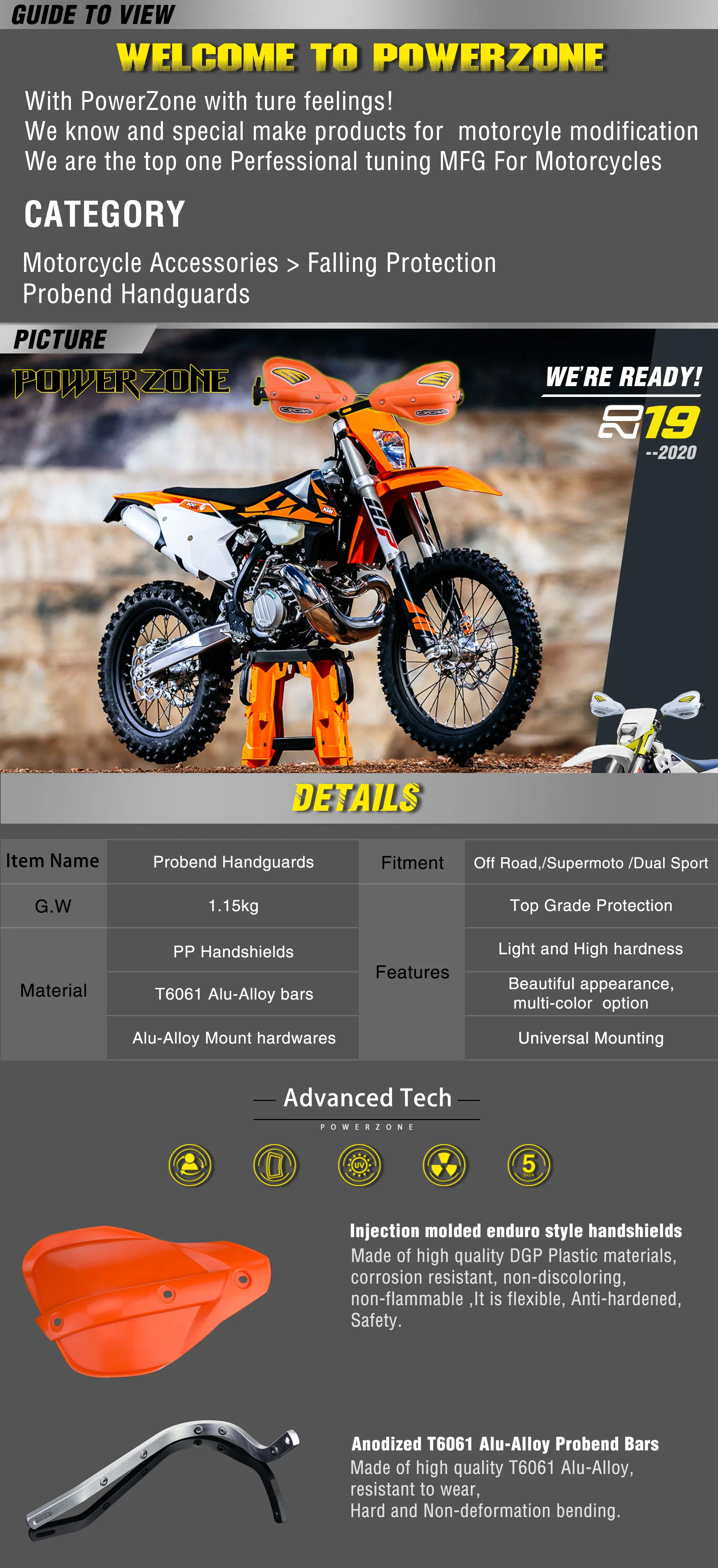 Powerzone Мотоцикл Байк ATV Руль рукавицы для KTM ADV EXC Enduro Husqvarna FE TE WRF CRF YZF rmz KXF KLX