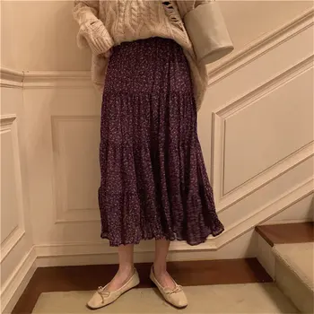 

Alien Kitty 2020 Elastic-Waist Summer Elegant Print Floral Pastoral-style Loose A-line Skirts Women Long Pleated Female Skirt